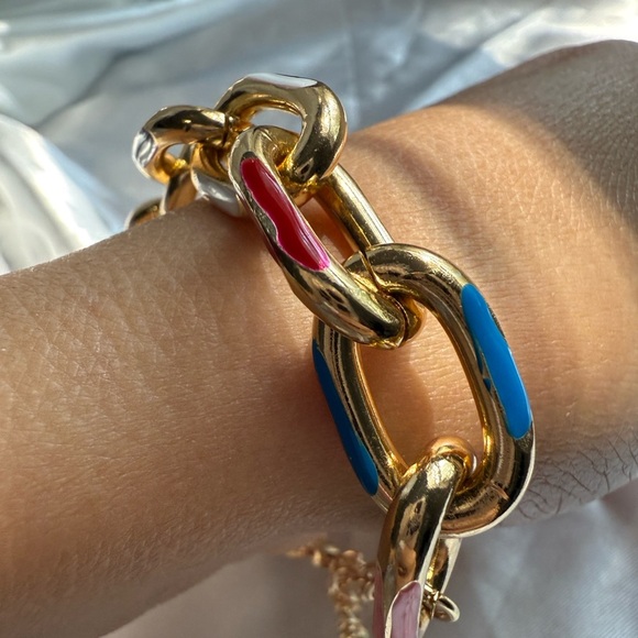 Anthropologie adjustable waterproof Multicolor Gold Chain Bracelet - Picture 6 of 8
